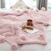 Nordic Luxury Knitted Throw Blanket with Pom-Poms | Yedwo Design